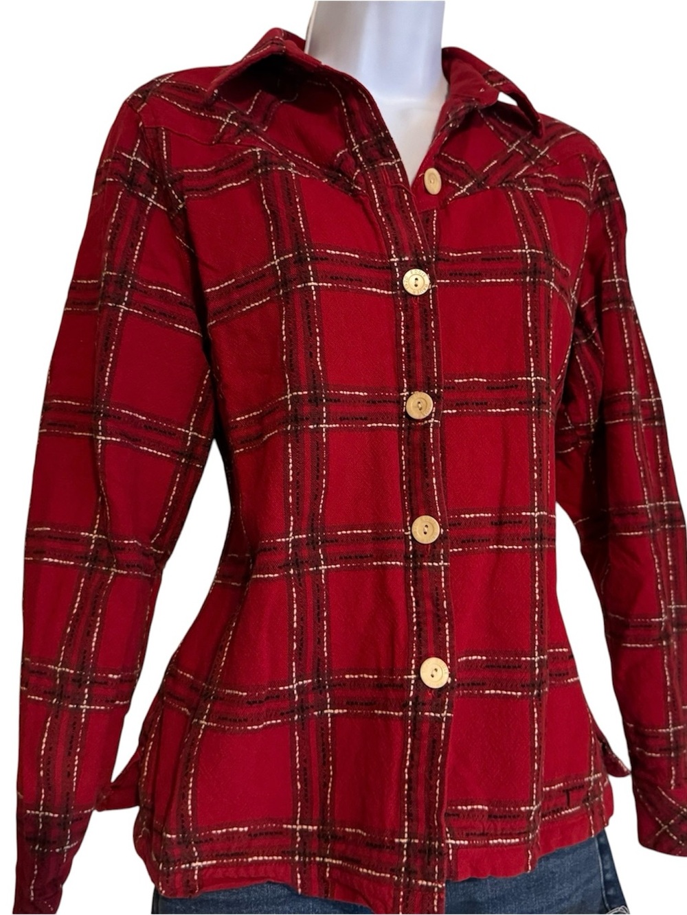 Eddie Bauer Red Plaid Fleece Lined Shacket Shirt Jacket Size M